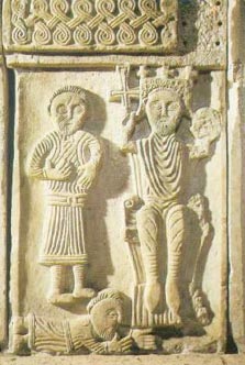 Plutej s krstionice iz Splitske katedrale iz 11. stoljeća, neki smatraju da se radi o prikazu Kralja Petra Krešimira IV